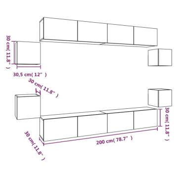 8 Piece White TV Cabinet Set - Modern Storage Solution