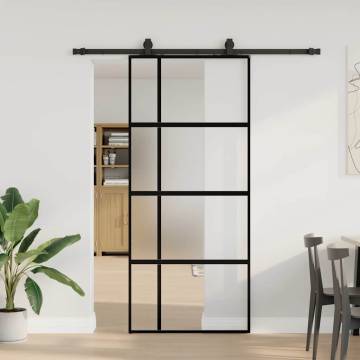 Sliding Door with Hardware Set - Black Tempered Glass 90x205 cm