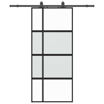 Sliding Door with Hardware Set - Black Tempered Glass 90x205 cm