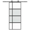 Sliding Door with Hardware Set - Black Tempered Glass 90x205 cm