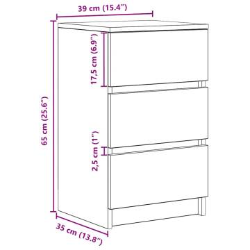 Stylish White Bedside Cabinet with 3 Drawers - 39x35x65 cm