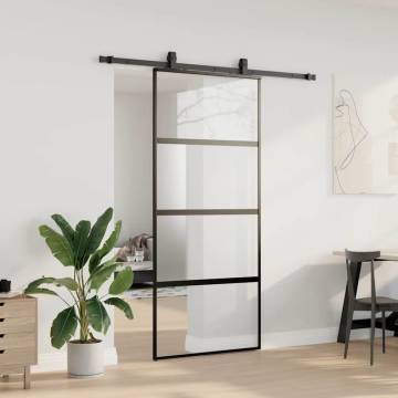 Stylish Black Sliding Door with Hardware Set - 90x205 cm