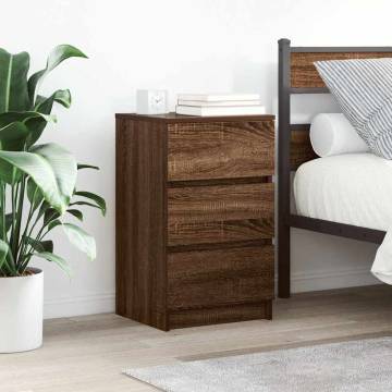 Stylish Brown Oak Bedside Cabinet with 3 Drawers - HipoMarket