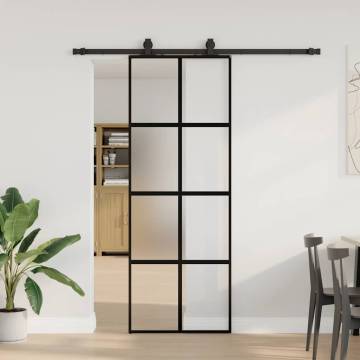 Sliding Door with Hardware Set Black 76x205 cm Tempered Glass