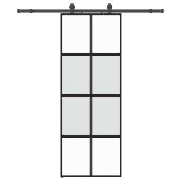 Sliding Door with Hardware Set Black 76x205 cm Tempered Glass