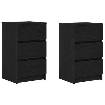 Stylish Black Bedside Cabinets with 3 Drawers - Set of 2