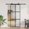  Sliding Door with Hardware Set Black 90x205 cm Tempered Glass Colour black, matt and transparent Size 90 x 205 cm (183 cm sliding rail) Quantity in Package 1 Model 4x2 grids 