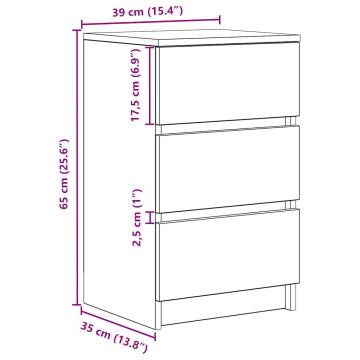 Stylish Bedside Cabinet with 3 Drawers - Sonoma Oak 39x35x65 cm