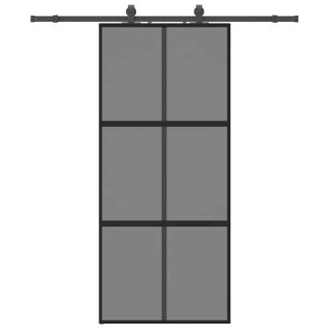 Black Sliding Door with Hardware Set - 90x205 cm Tempered Glass