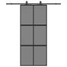 Black Sliding Door with Hardware Set - 90x205 cm Tempered Glass