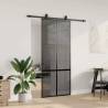 Black Sliding Door with Hardware Set - 90x205 cm Tempered Glass