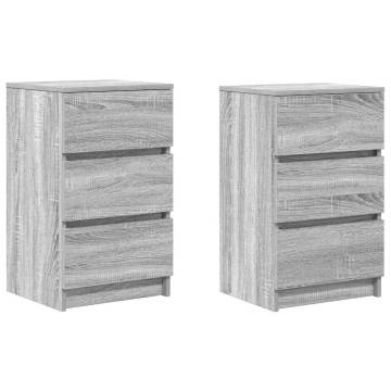 Stylish Bedside Cabinets with 3 Drawers - Grey Sonoma