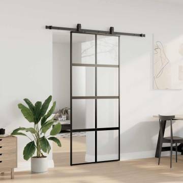 Stylish Black Sliding Door with Hardware Set - 90x205 cm