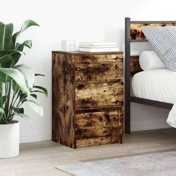 Stylish Bedside Cabinet with 3 Drawers - Smoked Oak Finish