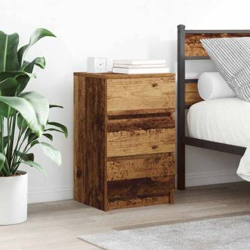 Stylish Bedside Cabinet with 3 Drawers - Old Wood Design