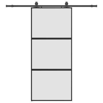 Black Sliding Door with Hardware Set - 90x205 cm Tempered Glass