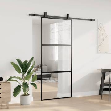 Black Sliding Door with Hardware Set - 90x205 cm Tempered Glass