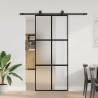  Sliding Door with Hardware Set Black 90x205 cm Tempered Glass Colour black and matt Size 90 x 205 cm (183 cm sliding rail) Quantity in Package 1 Model 4x2 grids 