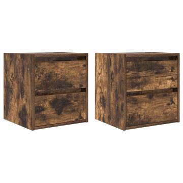 Wall-Mounted Bedside Cabinets – Smoked Oak, 2 Pcs