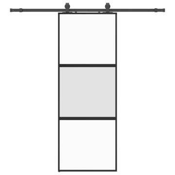 Sliding Door with Hardware Set Black - 76x205 cm Tempered Glass