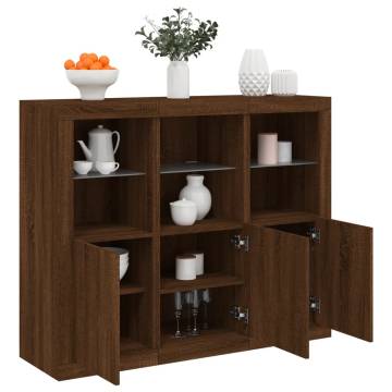 Modern Sideboards with LED Lights - 3 pcs Brown Oak Design