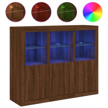 Modern Sideboards with LED Lights - 3 pcs Brown Oak Design