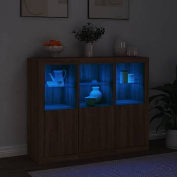 Modern Sideboards with LED Lights - 3 pcs Brown Oak Design