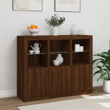 Modern Sideboards with LED Lights - 3 pcs Brown Oak Design