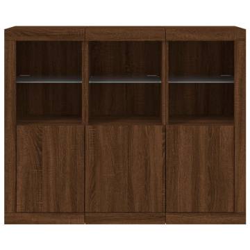 Modern Sideboards with LED Lights - 3 pcs Brown Oak Design