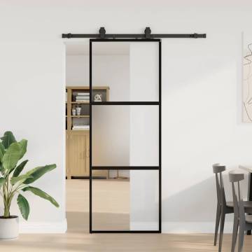 Stylish Sliding Door with Hardware Set - 76x205 cm Black Glass