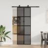  Sliding Door with Hardware Set Black 76x205 cm Tempered Glass Colour black and dark transparent Size 76 x 205 cm (152,5 cm sliding rail) Quantity in Package 1 Model 4x2 grids 