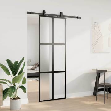 Stylish Black Sliding Door with Hardware Set | 76x205 cm