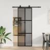  Sliding Door with Hardware Set Black 76x205 cm Tempered Glass Colour black and dark transparent Size 76 x 205 cm (152,5 cm sliding rail) Quantity in Package 1 Model 4x2 grids 