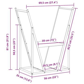 Sturdy Black Firewood Rack - 69.5x35x81 cm Cold-Rolled Steel