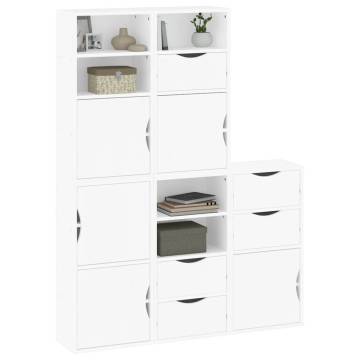 ODDA White 5 pcs Side Cabinets - Solid Pine Wood Storage