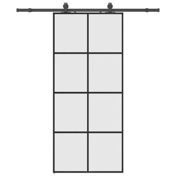 Stylish Sliding Door with Hardware Set - Black ESG Glass 90x205 cm