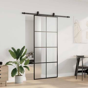 Stylish Sliding Door with Hardware Set - Black ESG Glass 90x205 cm