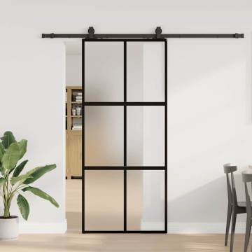 Stylish Black Sliding Door with Hardware Set - 90x205 cm