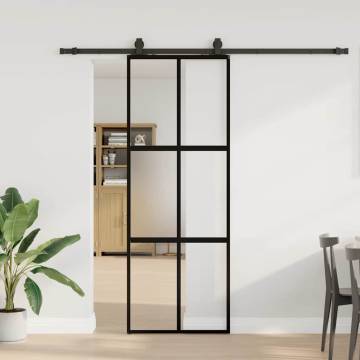 Black Sliding Door with Hardware Set - 76x205 cm Tempered Glass