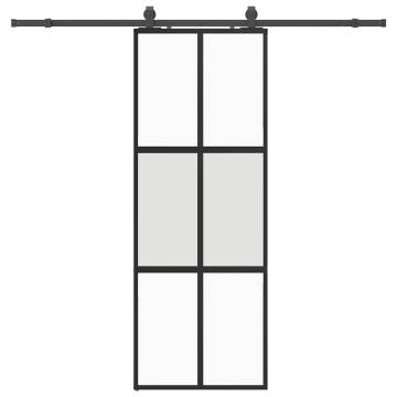 Black Sliding Door with Hardware Set - 76x205 cm Tempered Glass