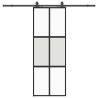 Black Sliding Door with Hardware Set - 76x205 cm Tempered Glass