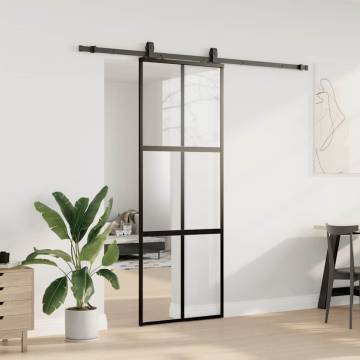 Black Sliding Door with Hardware Set - 76x205 cm Tempered Glass