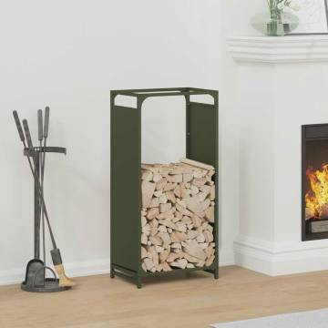 Olive Green Firewood Rack - Durable Cold-Rolled Steel 44x28 cm