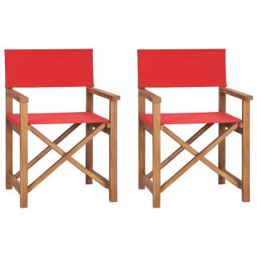 Folding Director's Chairs 2 pcs Red Solid Wood Teak - Hipo Market