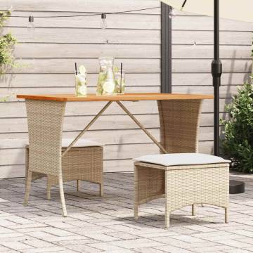 Stylish Beige Garden Table with Acacia Wood Top - 105x75 cm