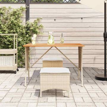 Stylish Beige Garden Table with Acacia Wood Top - 105x75 cm