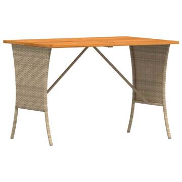 Stylish Beige Garden Table with Acacia Wood Top - 105x75 cm