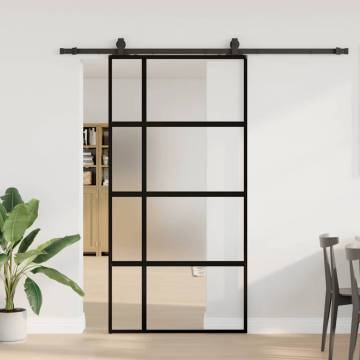 Sliding Door with Hardware Set - Black Tempered Glass 102.5x205cm