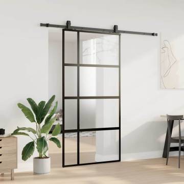 Sliding Door with Hardware Set - Black Tempered Glass 102.5x205cm