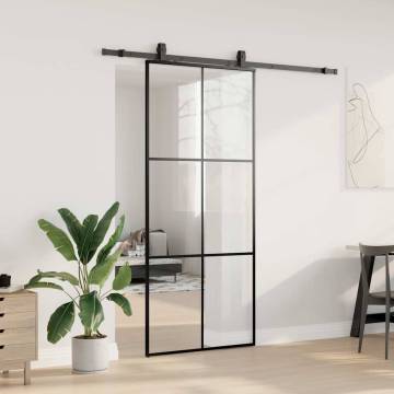 Sliding Door with Hardware Set Black 90x205 cm ESG Glass